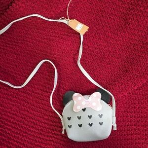Kids Pink and Gray Bow Crossbody Bag 4x5 Inches Minnie Mouse